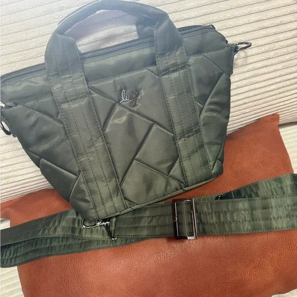 lug Quilted Olive Green Nylon Crossbody Tote - Picture 1 of 6